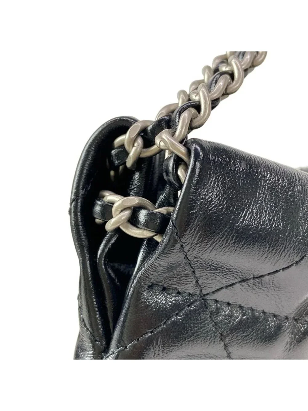 Chanel Handbag 22 Mini Black Chain Handle Vintage Silver Metal